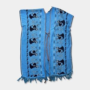 VTG Unbranded Cardigan Tie Cover Fringe Multicolor Deer Graphics GUC